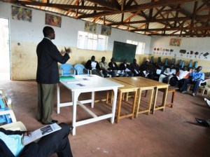 Steve presenting at the Kibera community meeting